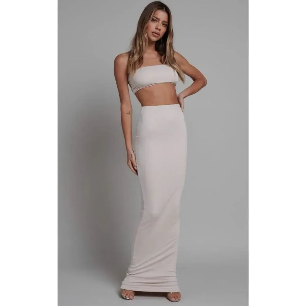 NWT Bayse Gabbi Natural Bodycon Jersey Knit High Rise Maxi Skirt XS